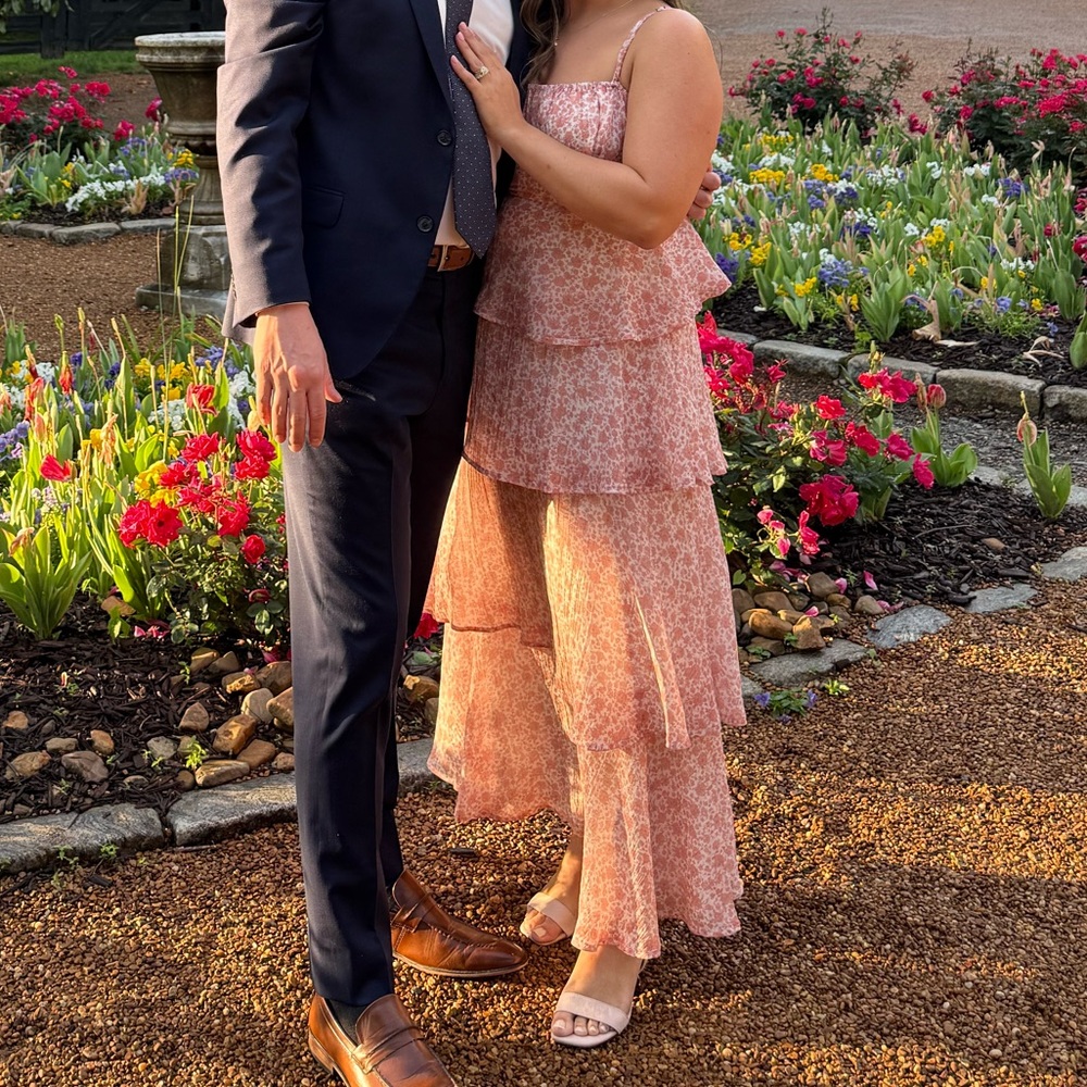 Revolve pink and white Floral Pink Tiered dress